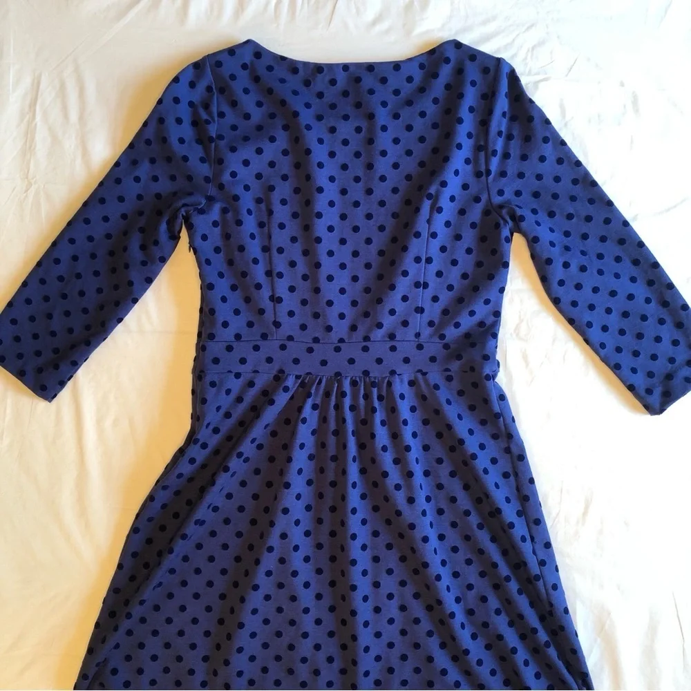 Boden Blue Polka Dot Dress with 3/4 Sleeves Size 10L